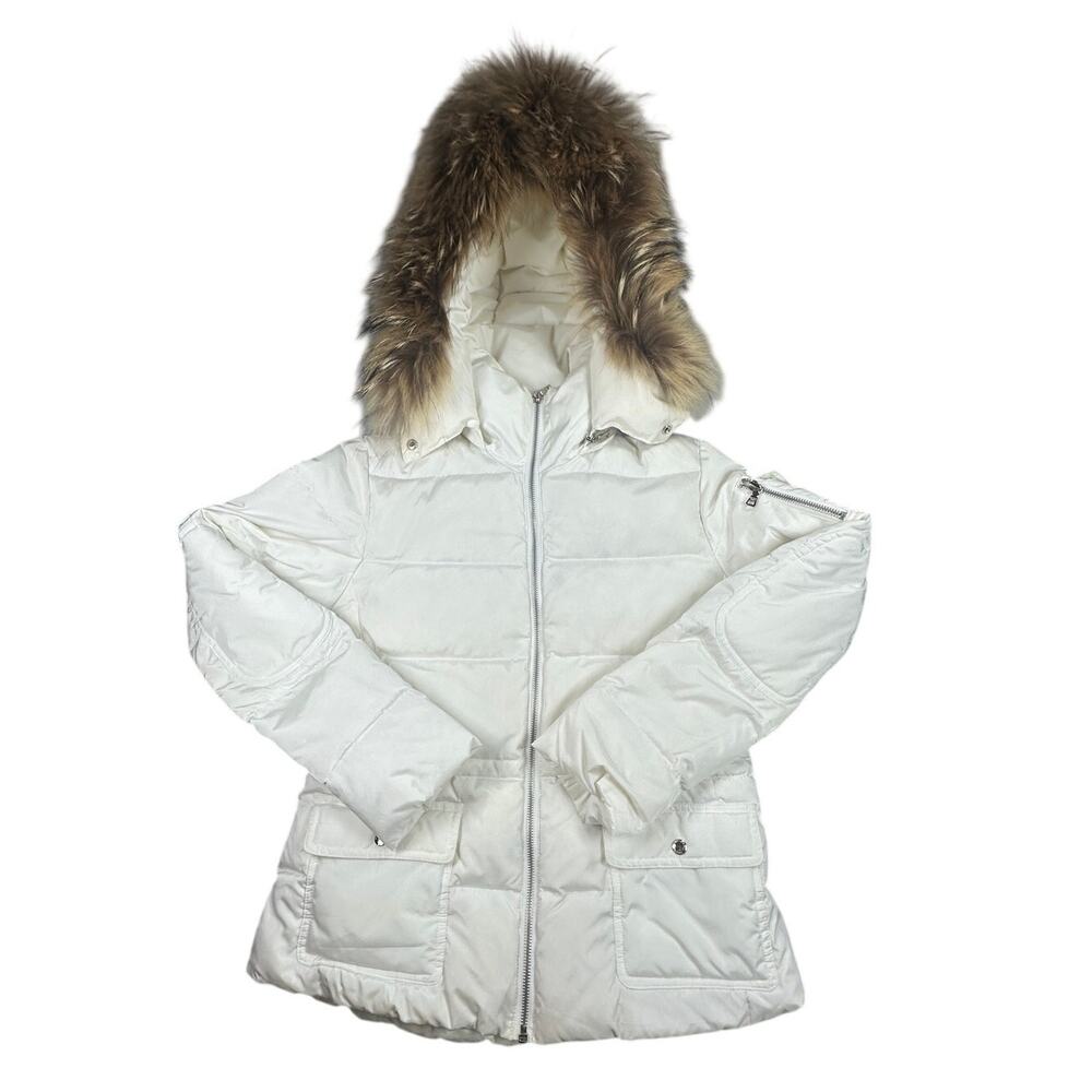 Andrew Marc Jacket Goose Down Racoon Fur Trim White M